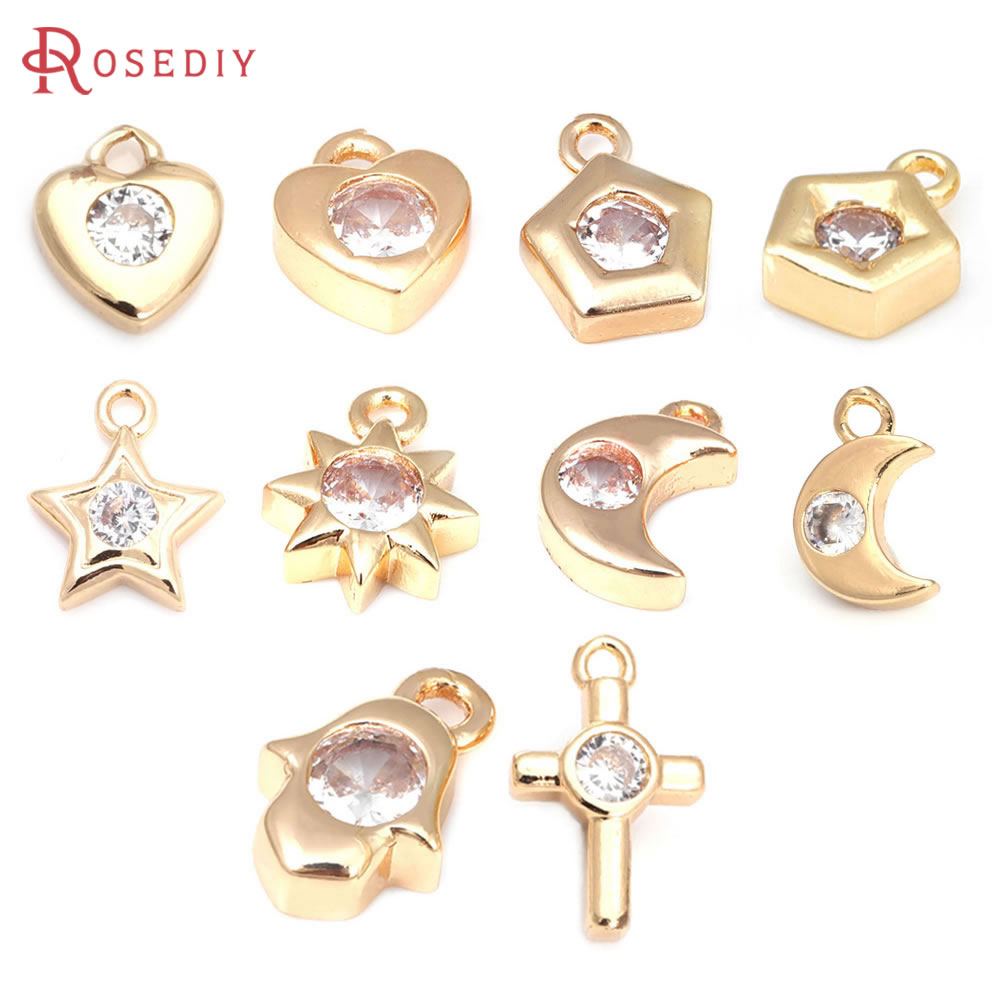 Cross Pendant Necklace Gold - 星と月の形をしたジルコンの真ちゅう製ネックレス,18kゴールドカラー,手作りのペンダント,ジュエリー作りのアクセサリー