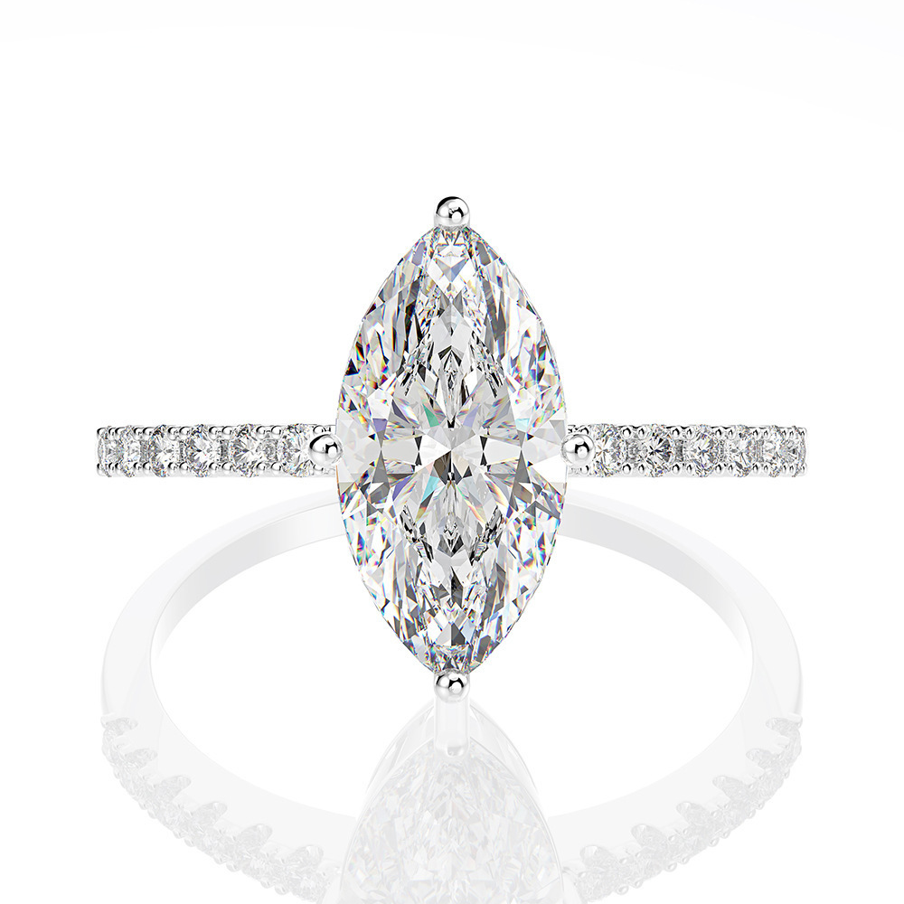 Moissanite Engagement Ring 1 Carat - 高級リアル 1 カラット D カラーマーキスモアッサナイト結婚指輪女性のためのホワイトゴールドメッキ 100%