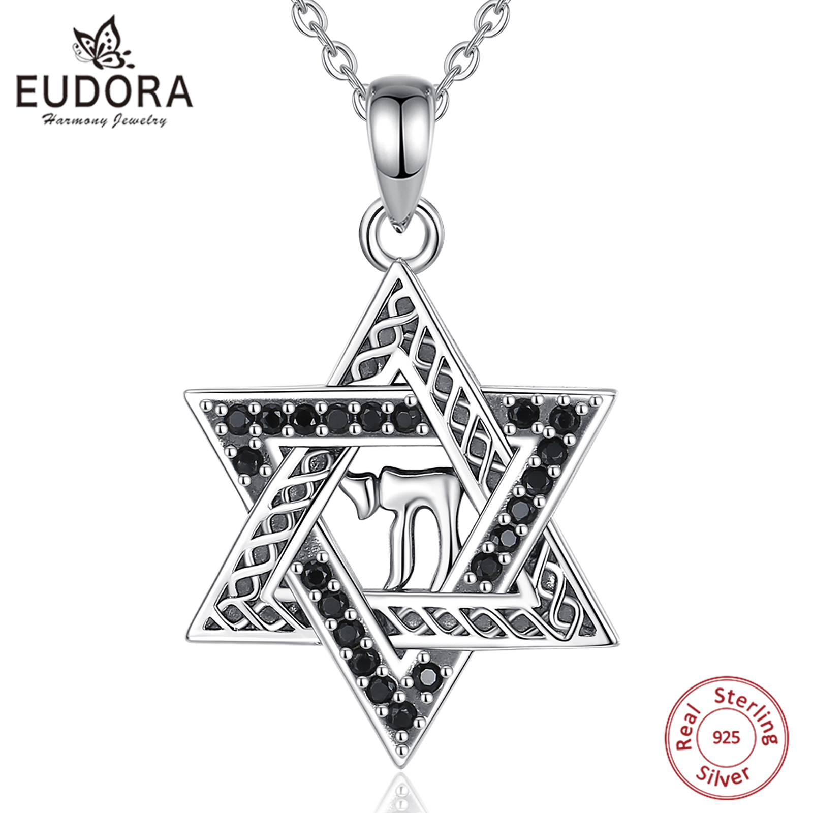 925 Sterling Silver Chain Necklace Men - 男性と女性のためのデビッドペンダントのEudora-925スターリングシルバースター、ヴィンテージヘキサグラムアミュレット、yhwhネックレス、宗教ジュエリー、素晴らしいギフト