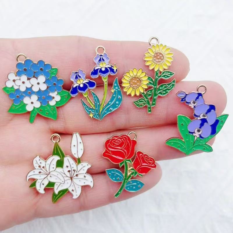 Earrings - 10 個植物フラワーブーケひまわりカーネーション DIY アクセサリーペンダント帽子ネックレスイヤリング