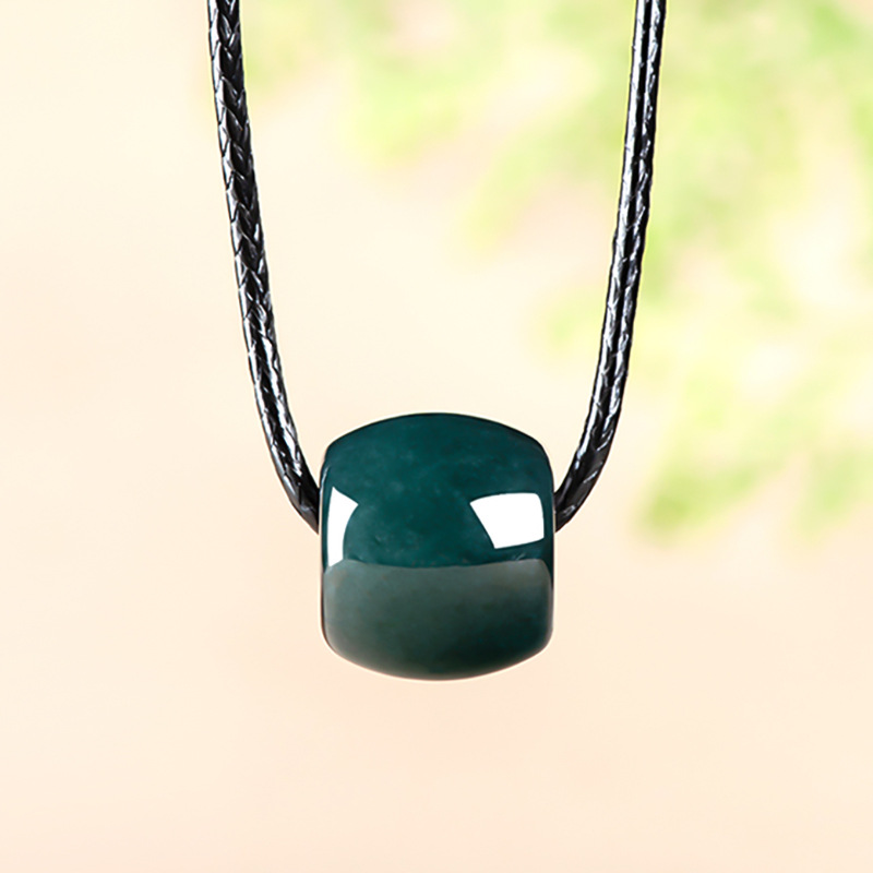 Necklaces - 天然ミャンマー産エメラルドディープブルーウォーターロードコネクションビーズペンダントネックレス彫刻翡翠ジュエリーお守りギフト証明書