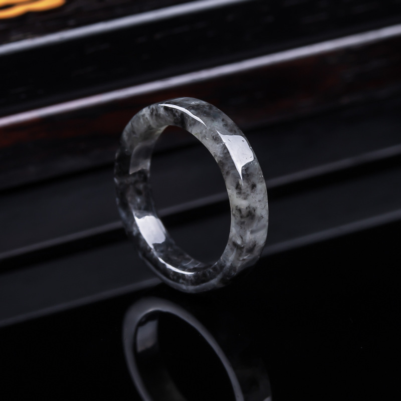 Rings - 天然A級ビルマ産、黒翡翠アイスタイプリング、男女兼用ジュエリー、多用途な贈り物に最適な翡翠アイテム