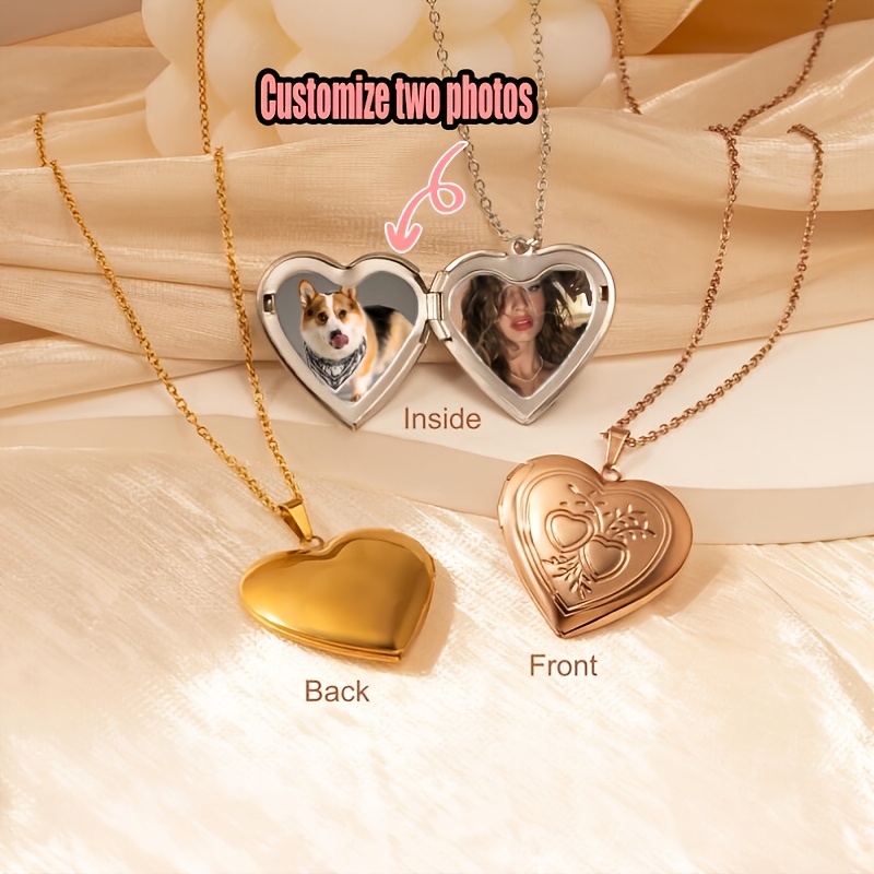 Heart Locket Necklace Photo - カスタム1/2フォトネックレス ハート型ネックレス カスタマイズされた写真入りメモリアルロケット 愛する人へのパーソナライズされた記念品ギフト