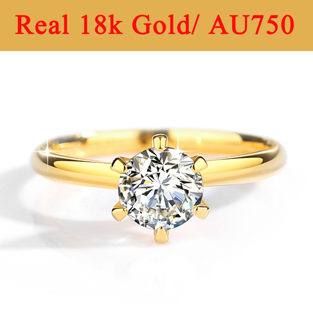 Moissanite Engagement Ring 1 Carat - リアルゴールド 18 K モアッサナイトリング中空女性婚約結婚式 1 カラット