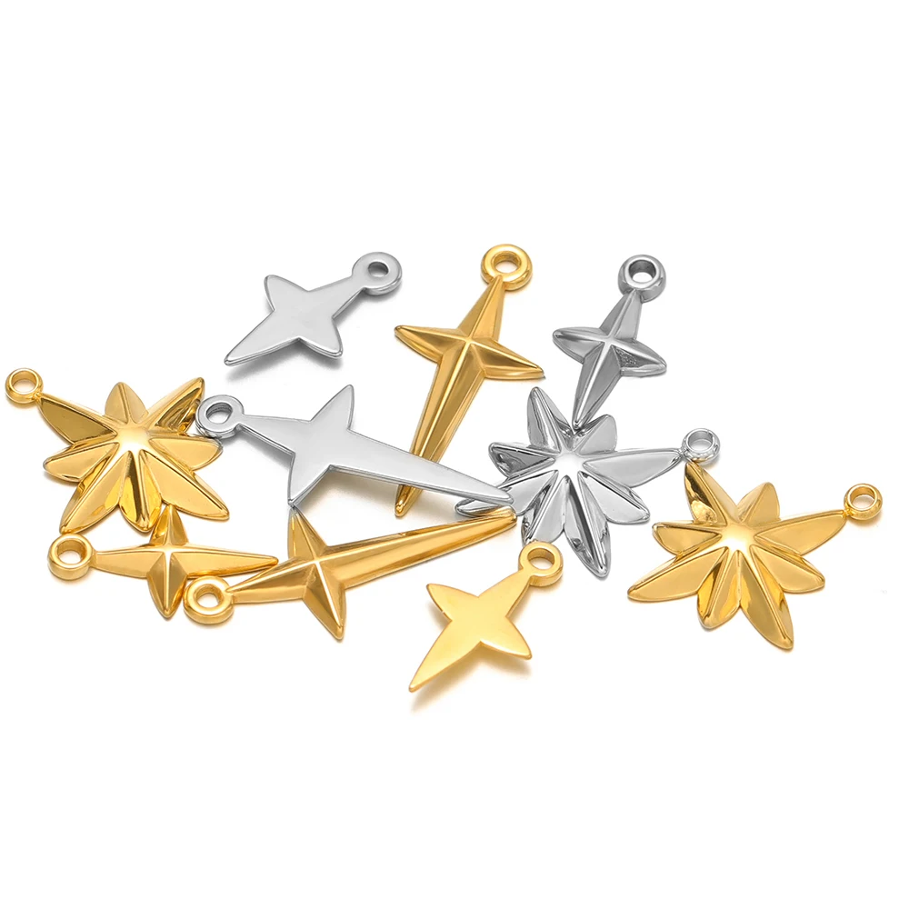 Cross Pendant Necklace Gold - ゴールドのクロススターチャーム,ステンレススチール,ネックレスペンダント,ジュエリー作り,ブレスレット,イヤリング,高品質,バルク,5個