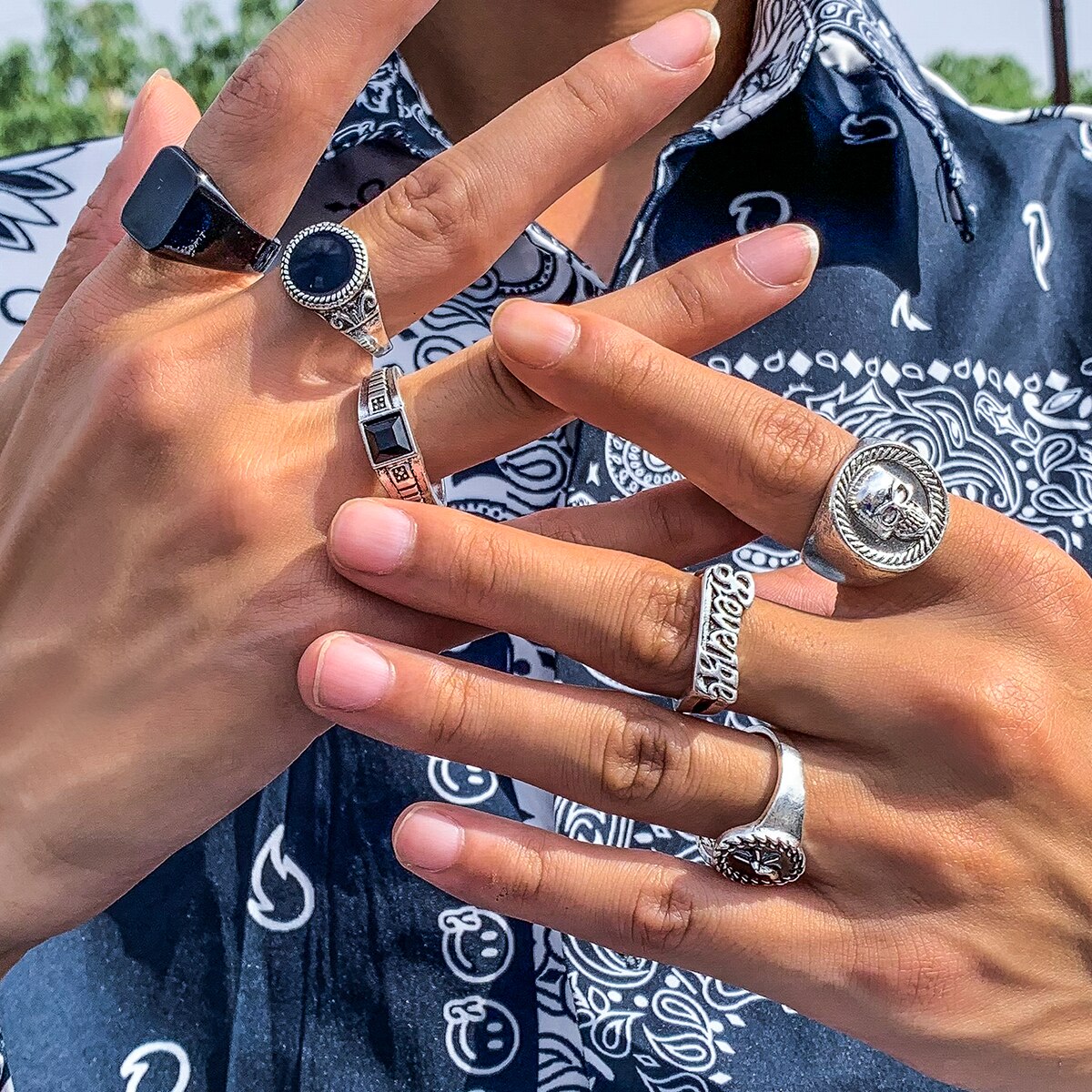 6ピース/セットゴスビンテージスケルトンスカルアンティークシ - Vintage Punk Knuckle Rings Set のレビューと価格