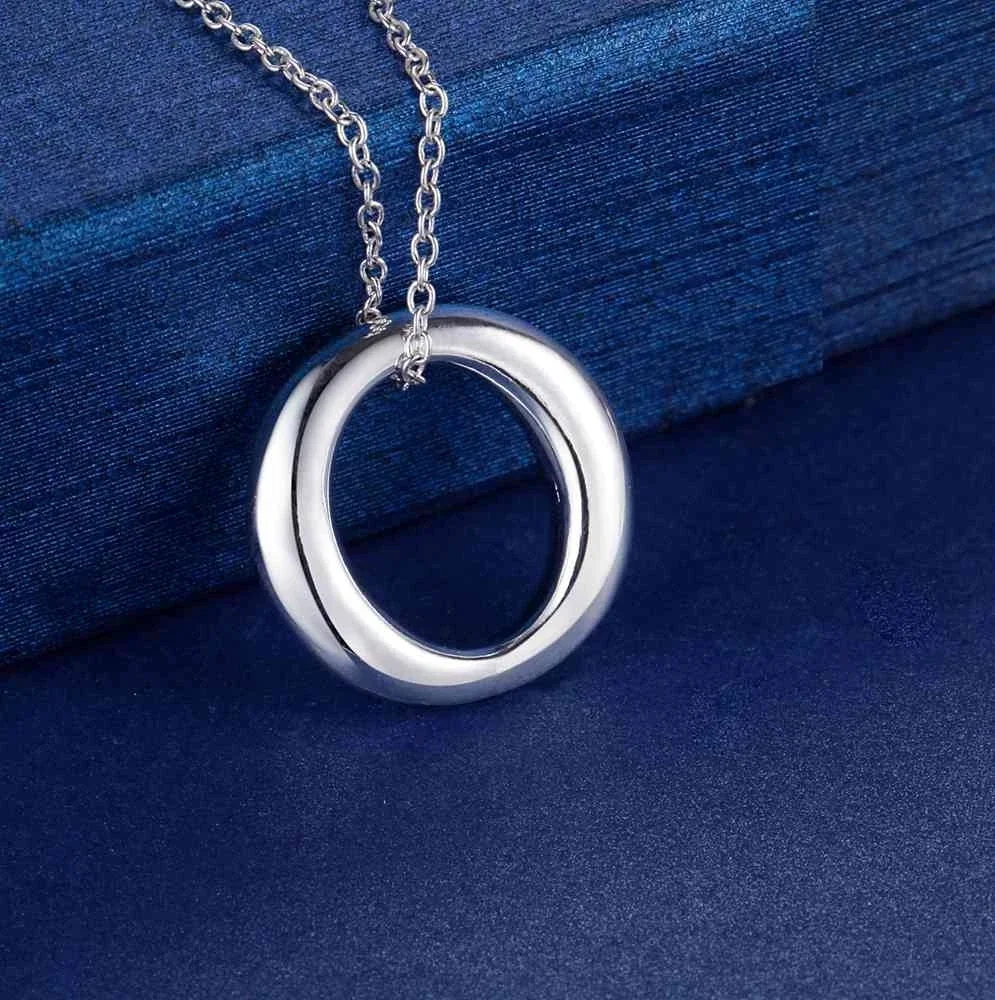 ホット 925 スターリングシルバーシンプルな O ラウンド - 925 Sterling Silver Chain Necklace Men のレビューと価格
