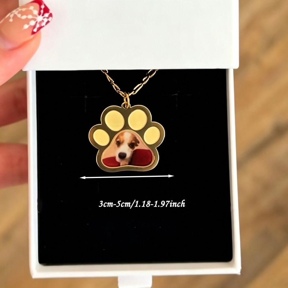 パーソナライズされたペットの足跡カラー印刷写真ネックレスステ - Custom Name Necklace Stainless Steel のレビューと価格