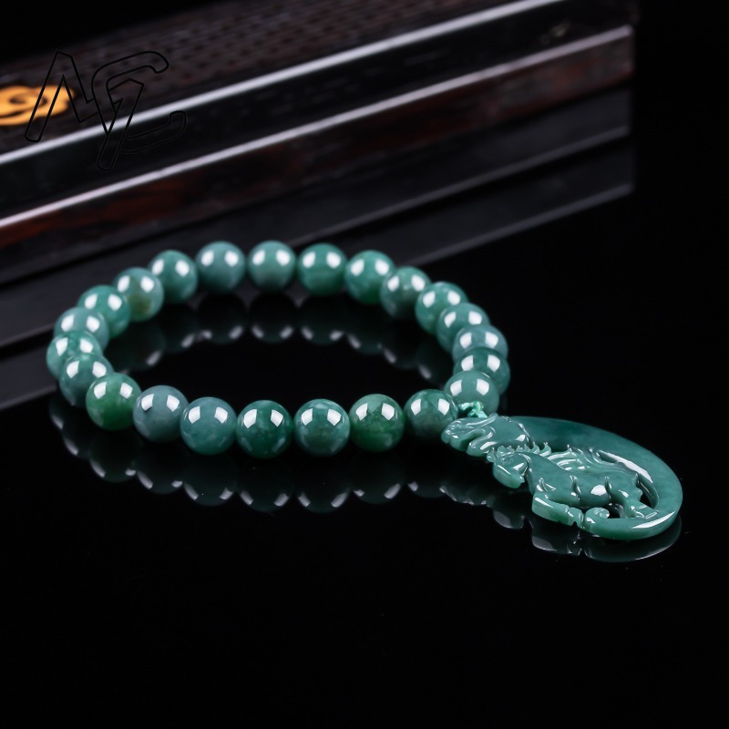 天然翡翠ブルーウォーター干支馬ビーズ手編みブレスレット高級ジ - Bracelets のレビューと価格