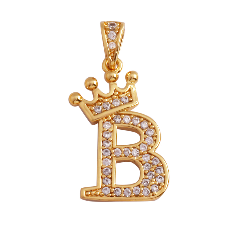 18kゴールドメッキの完全なジルコニアクラウンペンダント,初 - Initial Letter Necklace 18K Gold のレビューと価格