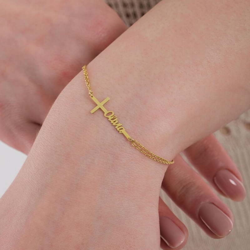 カスタム洗礼名入りブレスレット　パーソナライズステンレススチ - Cross Pendant Necklace Gold のレビューと価格
