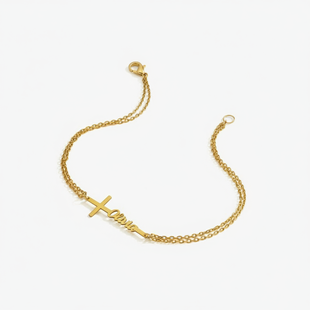 カスタム洗礼名入りブレスレット　パーソナライズステンレススチ - Cross Pendant Necklace Gold のレビューと価格
