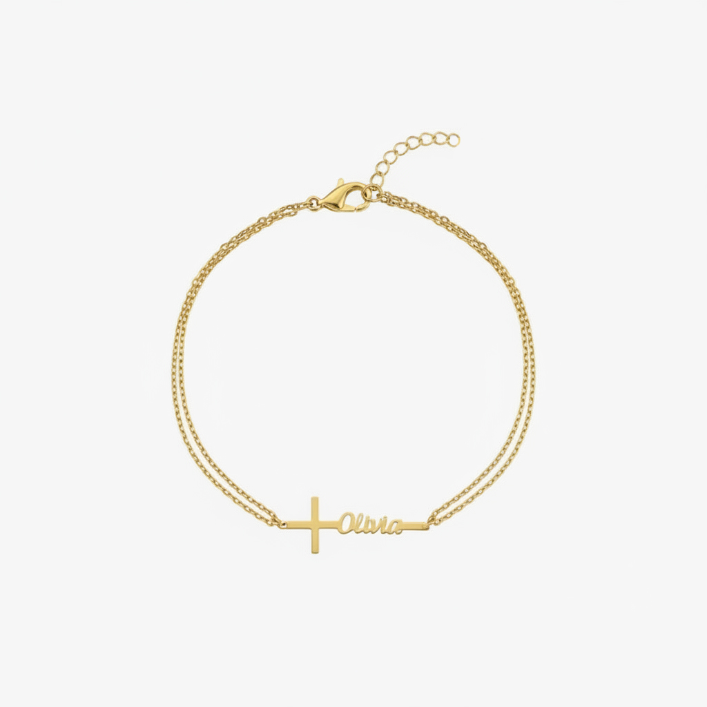 カスタム洗礼名入りブレスレット　パーソナライズステンレススチ - Cross Pendant Necklace Gold のレビューと価格