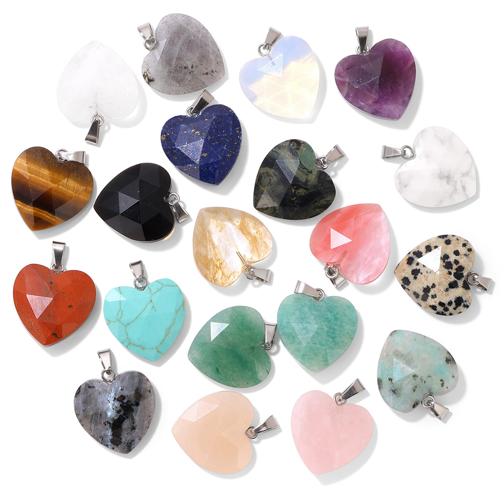 1PC 20 ミリメートルファセットハートペンダント天然石ロ - Crystal Pendant Necklace Natural Stone のレビューと価格
