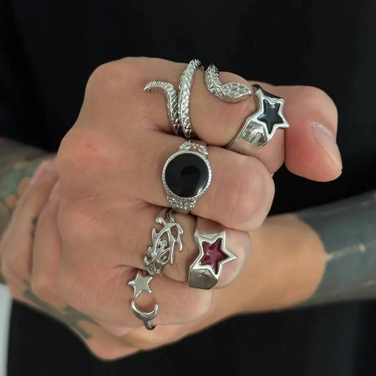 KunJoe 6 個新しいゴススネークオープンリングセット男 - Vintage Punk Knuckle Rings Set のレビューと価格