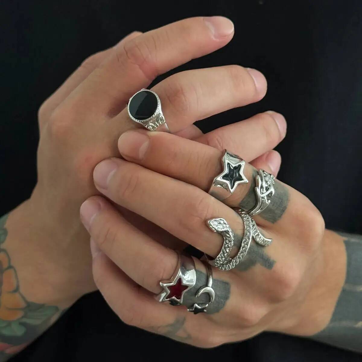KunJoe 6 個新しいゴススネークオープンリングセット男 - Vintage Punk Knuckle Rings Set のレビューと価格