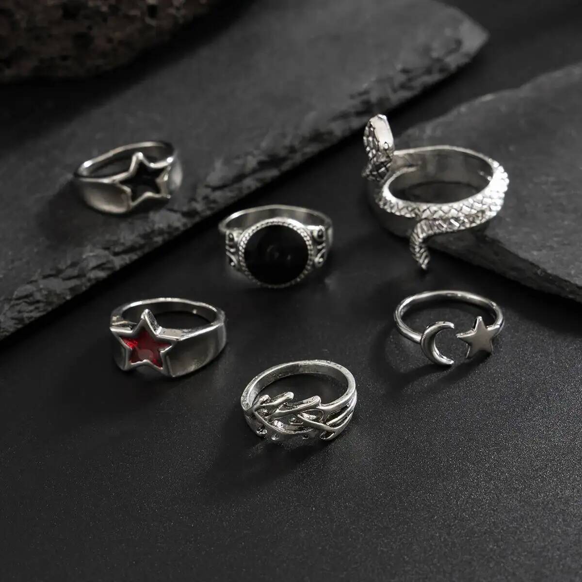 KunJoe 6 個新しいゴススネークオープンリングセット男 - Vintage Punk Knuckle Rings Set のレビューと価格