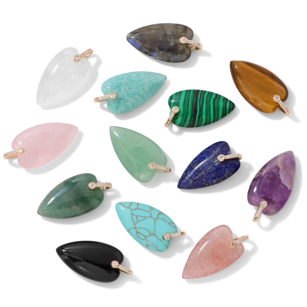 2個入り天然石ハートペンダント、DIYネックレスブレスレット - Crystal Pendant Necklace Natural Stone のレビューと価格