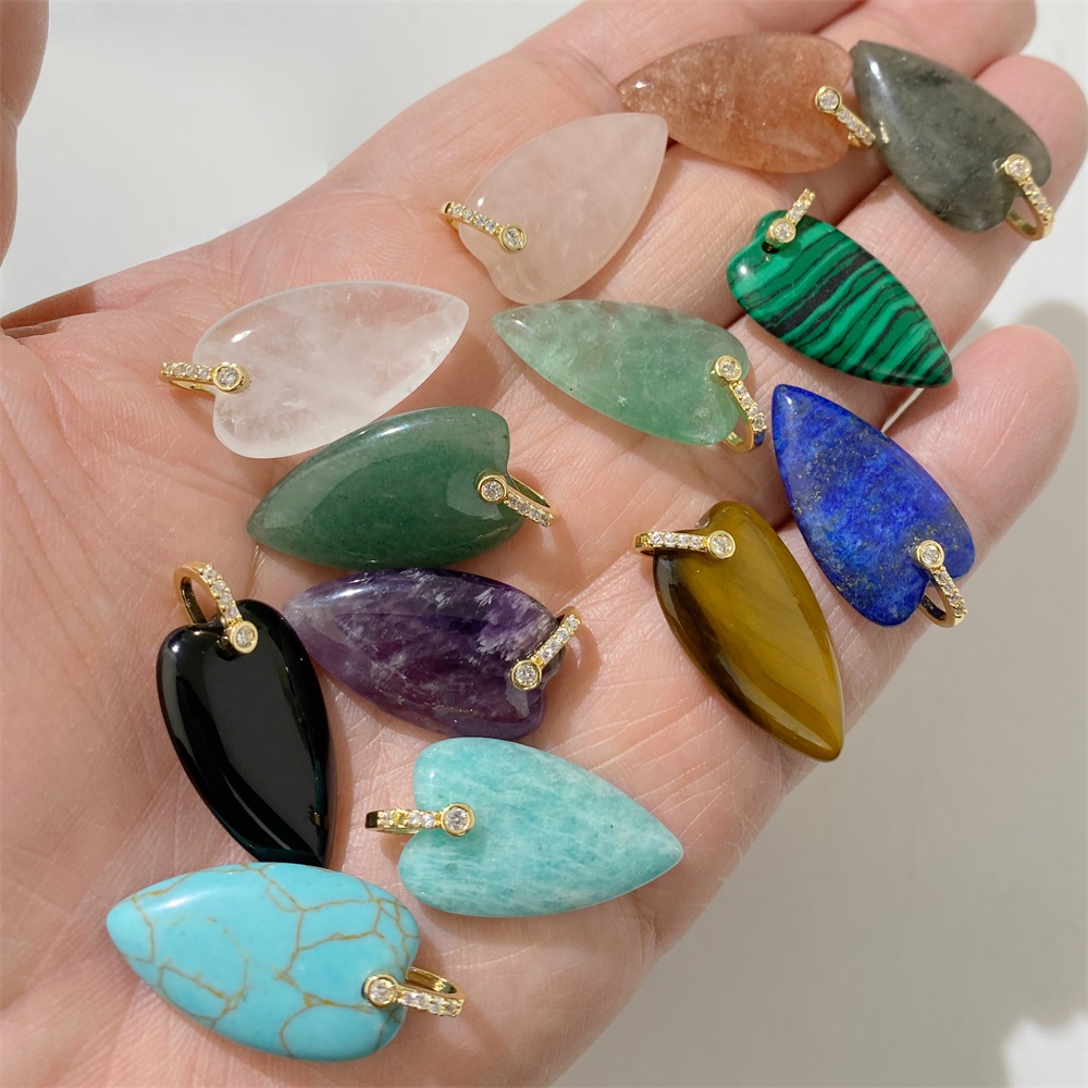 2個入り天然石ハートペンダント、DIYネックレスブレスレット - Crystal Pendant Necklace Natural Stone のレビューと価格