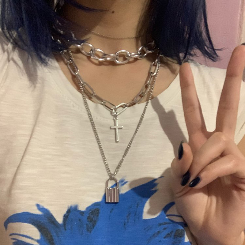 Fnqufuj-女性と男性のためのグランジネックレス,パンク - Layered Pendant Necklace Aesthetic のレビューと価格