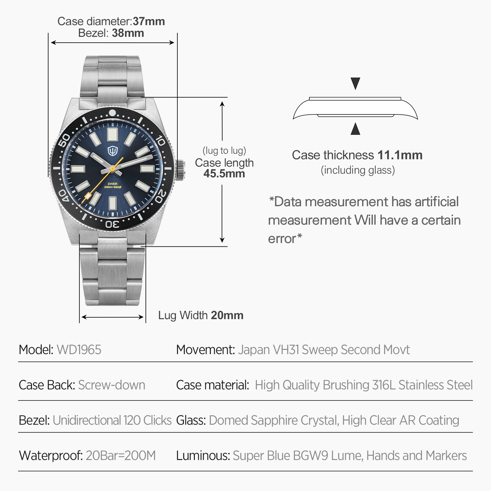 Watchdives 37 ミリメートル WD1965 V2 - Watch Accessories のレビューと価格
