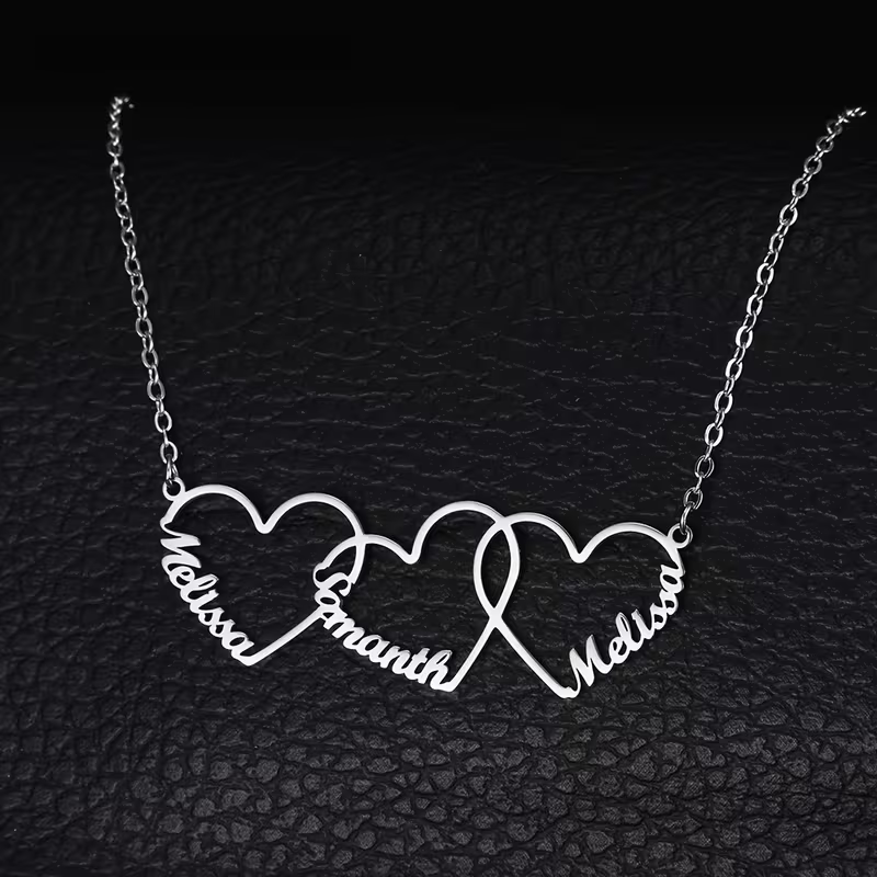 カスタムインターロッキングハートネームネックレス　名入れ1/ - Custom Name Necklace Stainless Steel のレビューと価格