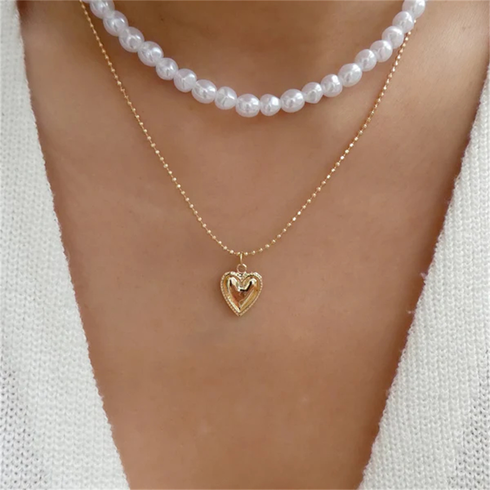 女性のためのマルチレイヤーネックレス,幾何学的ビーズ,非対称 - Pearl Choker Necklace Vintage のレビューと価格