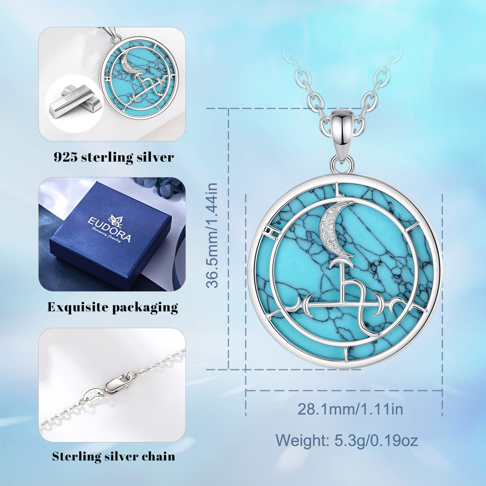 Eudora-男性と女性のためのムーンネックレス,925スタ - 925 Sterling Silver Chain Necklace Men のレビューと価格