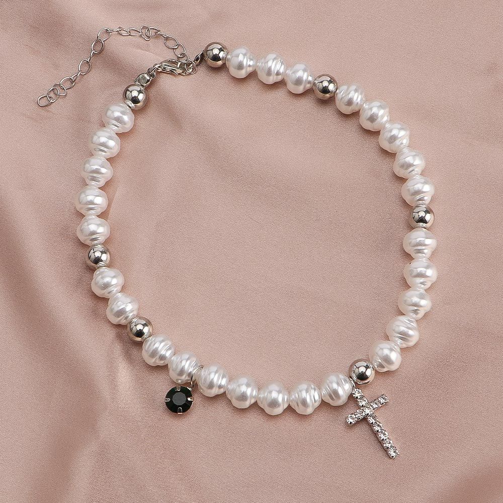 女性用ペンダント付きヴィンテージネックレス,クリスタルクロス - Pearl Choker Necklace Vintage のレビューと価格