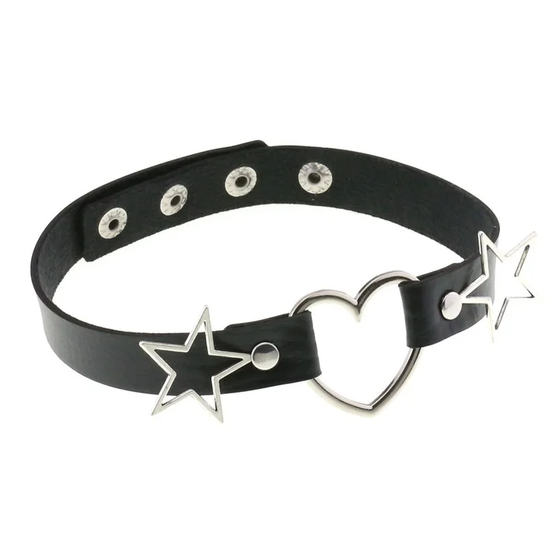 ハート,スター,スパイク,リベットの襟がちりばめられたPUレ - Goth Punk Spike Choker のレビューと価格