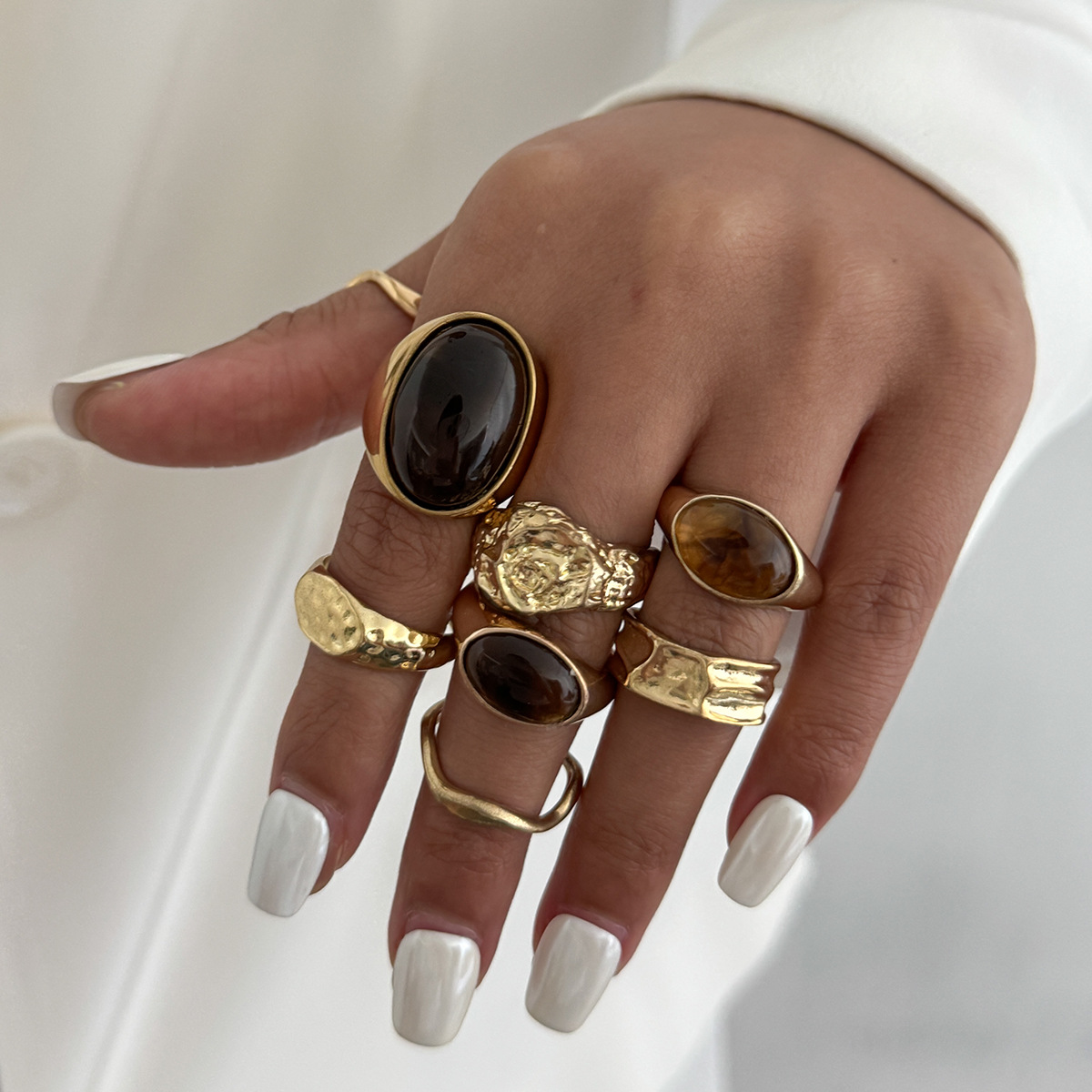 8個/セット ヴィンテージ アンバー ラインストーン メタル - Vintage Punk Knuckle Rings Set のレビューと価格