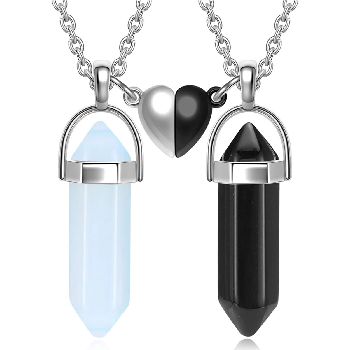 クリスタル友情マッチングカップルネックレス、ハートチャーム付 - Magnetic Couple Matching Necklaces のレビューと価格