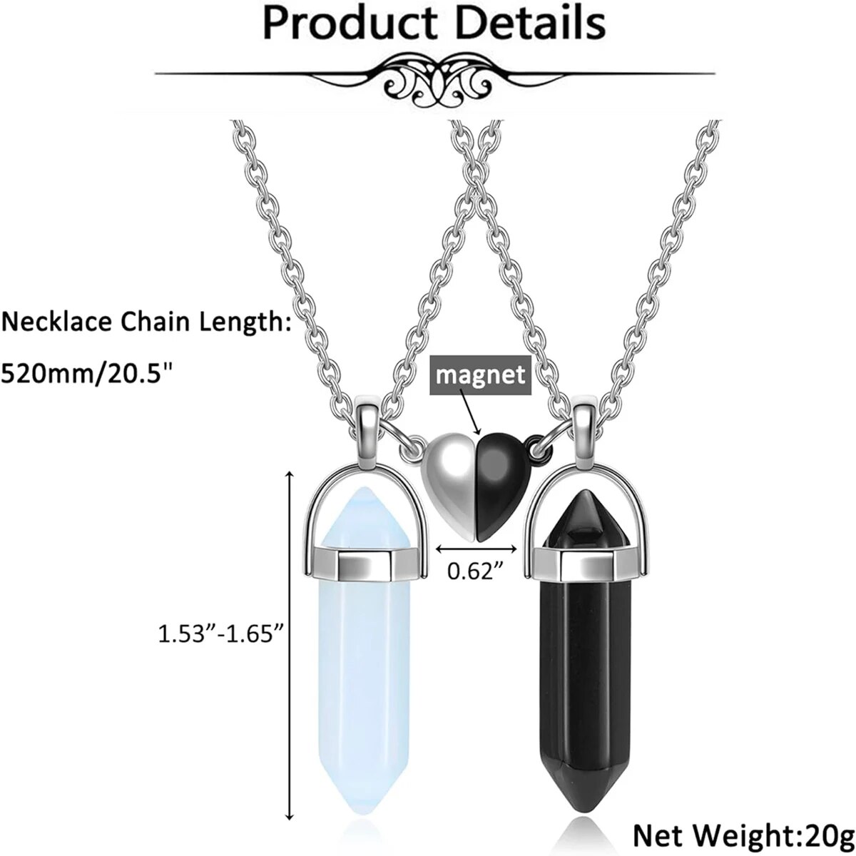 クリスタル友情マッチングカップルネックレス、ハートチャーム付 - Magnetic Couple Matching Necklaces のレビューと価格