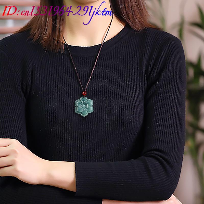 ビルマ翡翠フラワーペンダントネックレスストーンファッションア - Necklaces のレビューと価格
