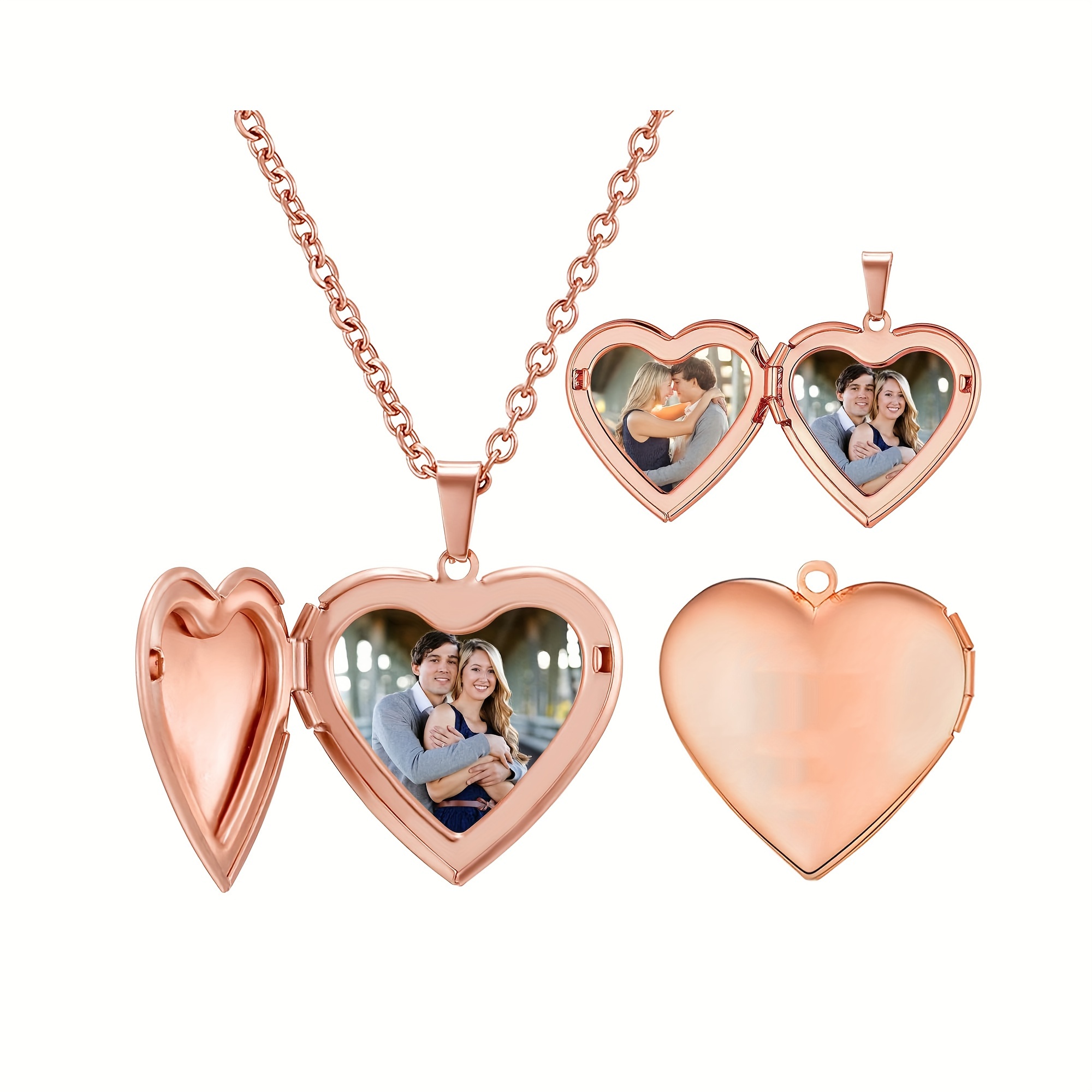 パーソナライズされた1/2写真入りハート型ロケットペンダント - Heart Locket Necklace Photo のレビューと価格