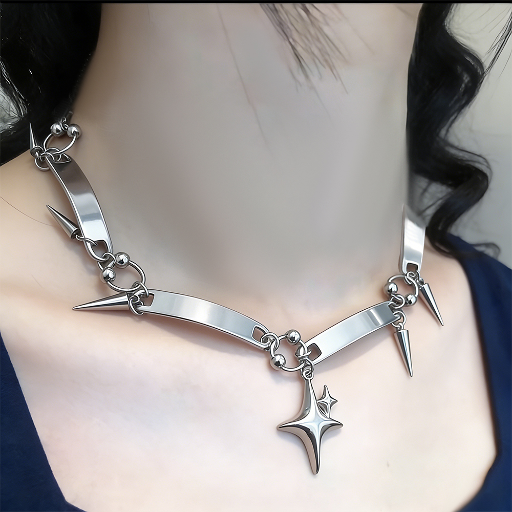 Y2k スターリベットチョーカーゴスデザインセンススパイクク - Goth Punk Spike Choker のレビューと価格