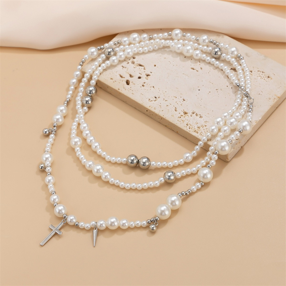 多層模造パールビーズチェーンネックレス女性のファッションクロ - Layered Pendant Necklace Aesthetic のレビューと価格