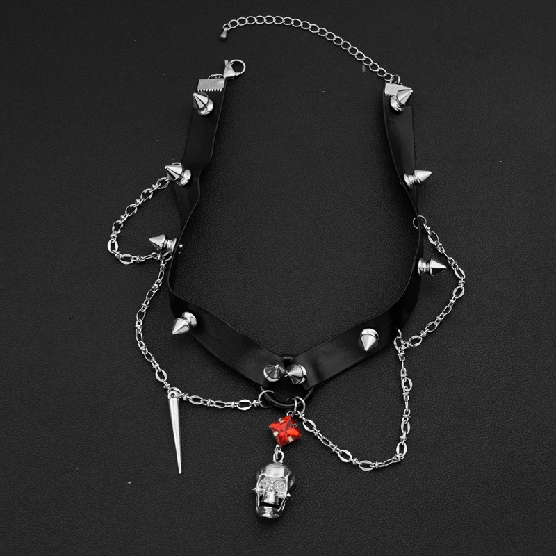 ダークスカルレザーチョーカー、Y2Kヘビーデューティーパンク - Goth Punk Spike Choker のレビューと価格