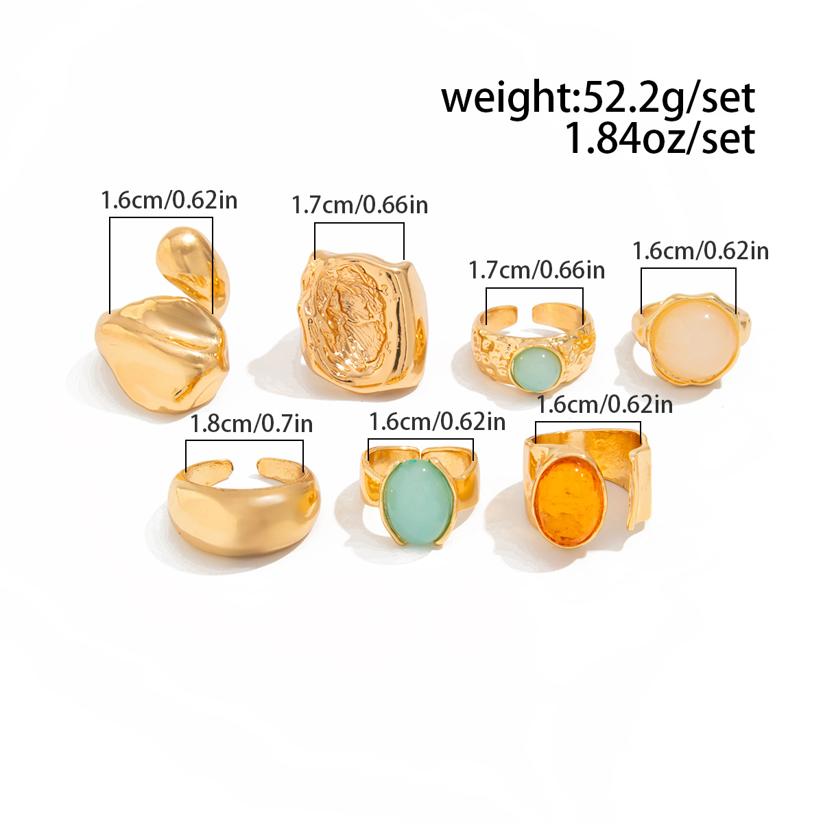 DIEZI 7 ピース/セットヴィンテージ多色アクリルリング - Vintage Punk Knuckle Rings Set のレビューと価格