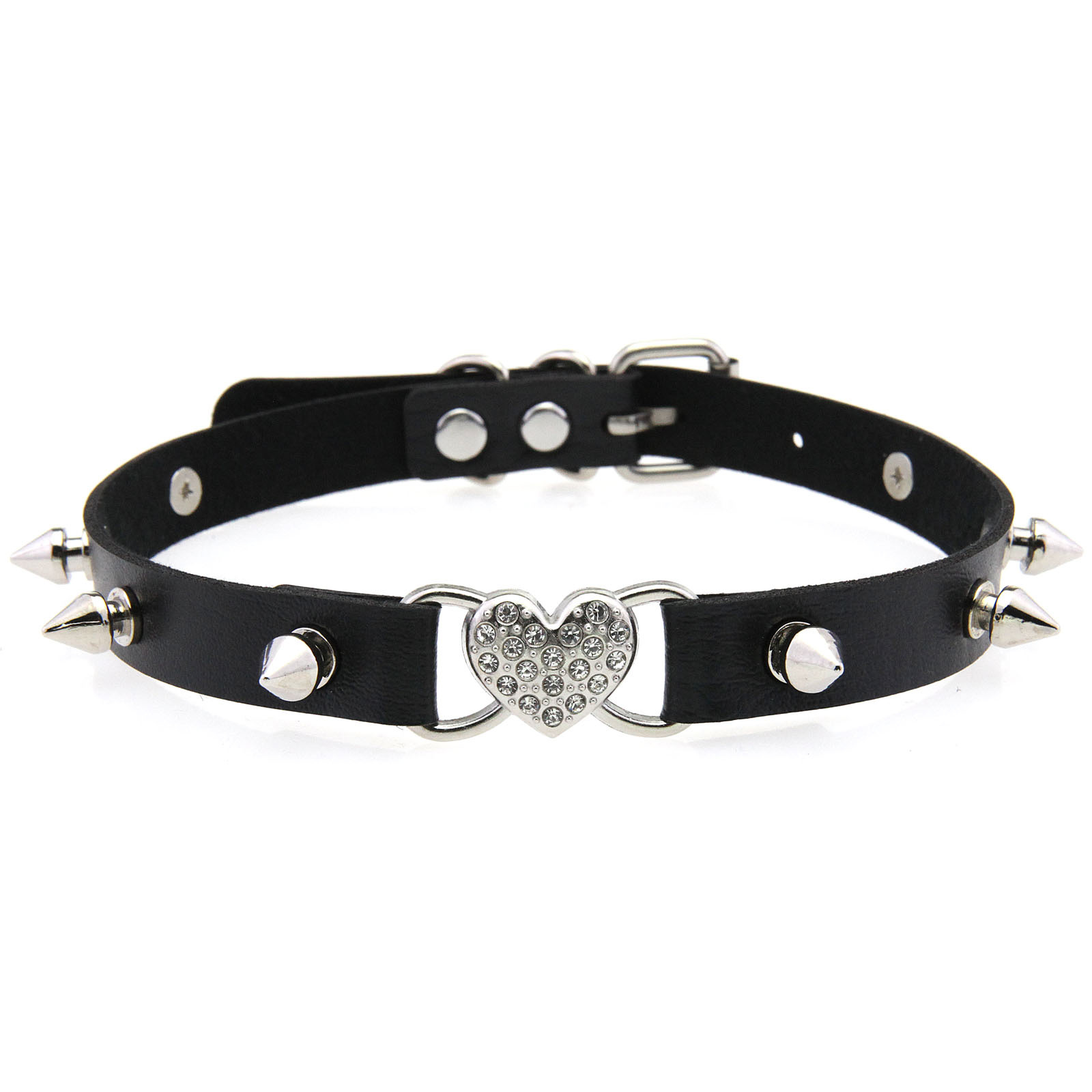 ゴスハートカラーブラックチョーカーネックレス女性用スパイクチ - Goth Punk Spike Choker のレビューと価格