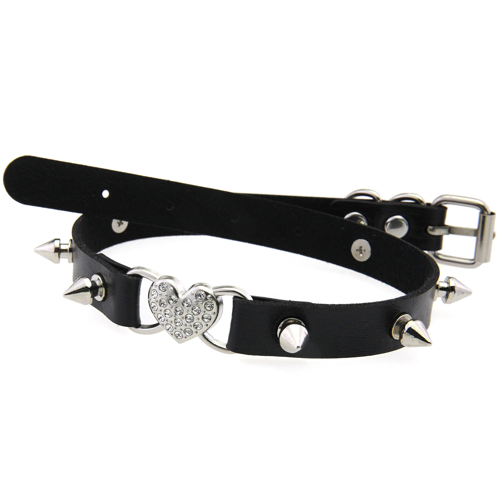 ゴスハートカラーブラックチョーカーネックレス女性用スパイクチ - Goth Punk Spike Choker のレビューと価格