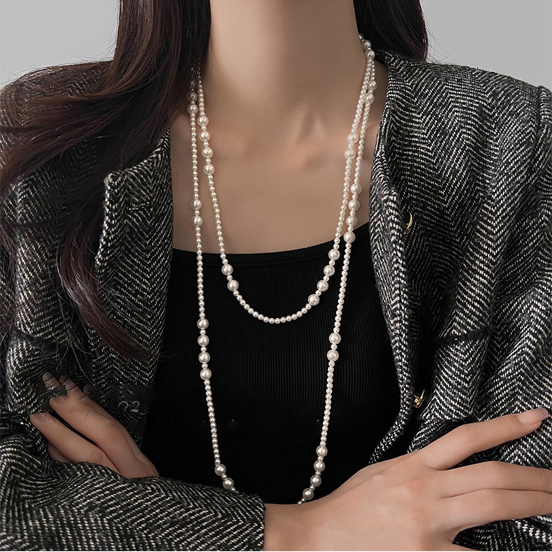 女性のための長い多層パールネックレス、気質のネックレスチェー - Pearl Choker Necklace Vintage のレビューと価格