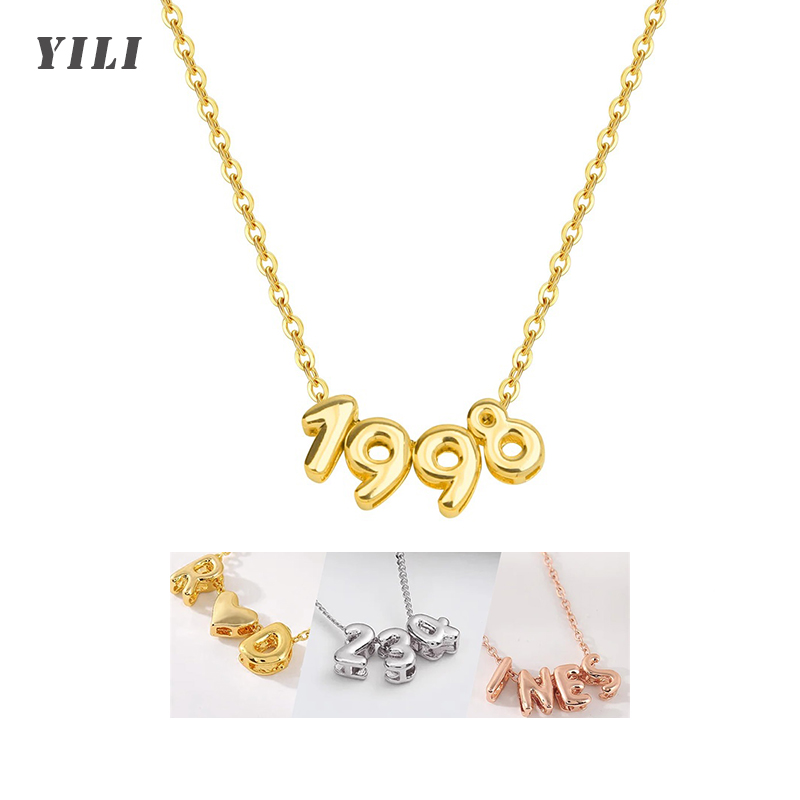 パーソナライズ3Dバブルレターネックレス カスタムネームネッ - Initial Letter Necklace 18K Gold のレビューと価格