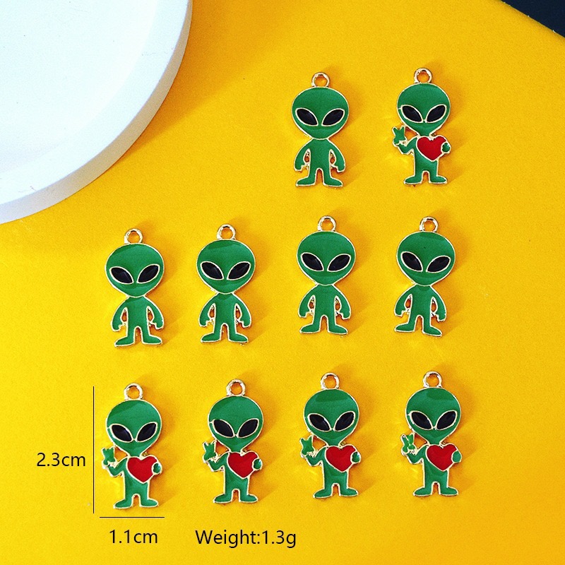 10個入り シンプルなエイリアン合金製ドリップオイルペンダン - Earrings のレビューと価格