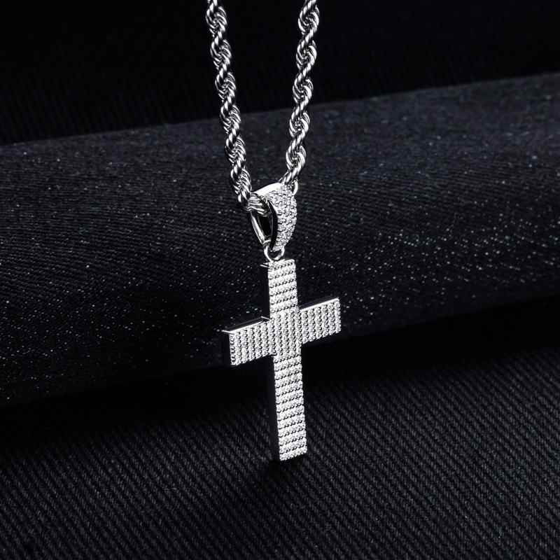 モッサナイト ブリンブリン クロス ペンダント アイスアウト - 925 Sterling Silver Chain Necklace Men のレビューと価格