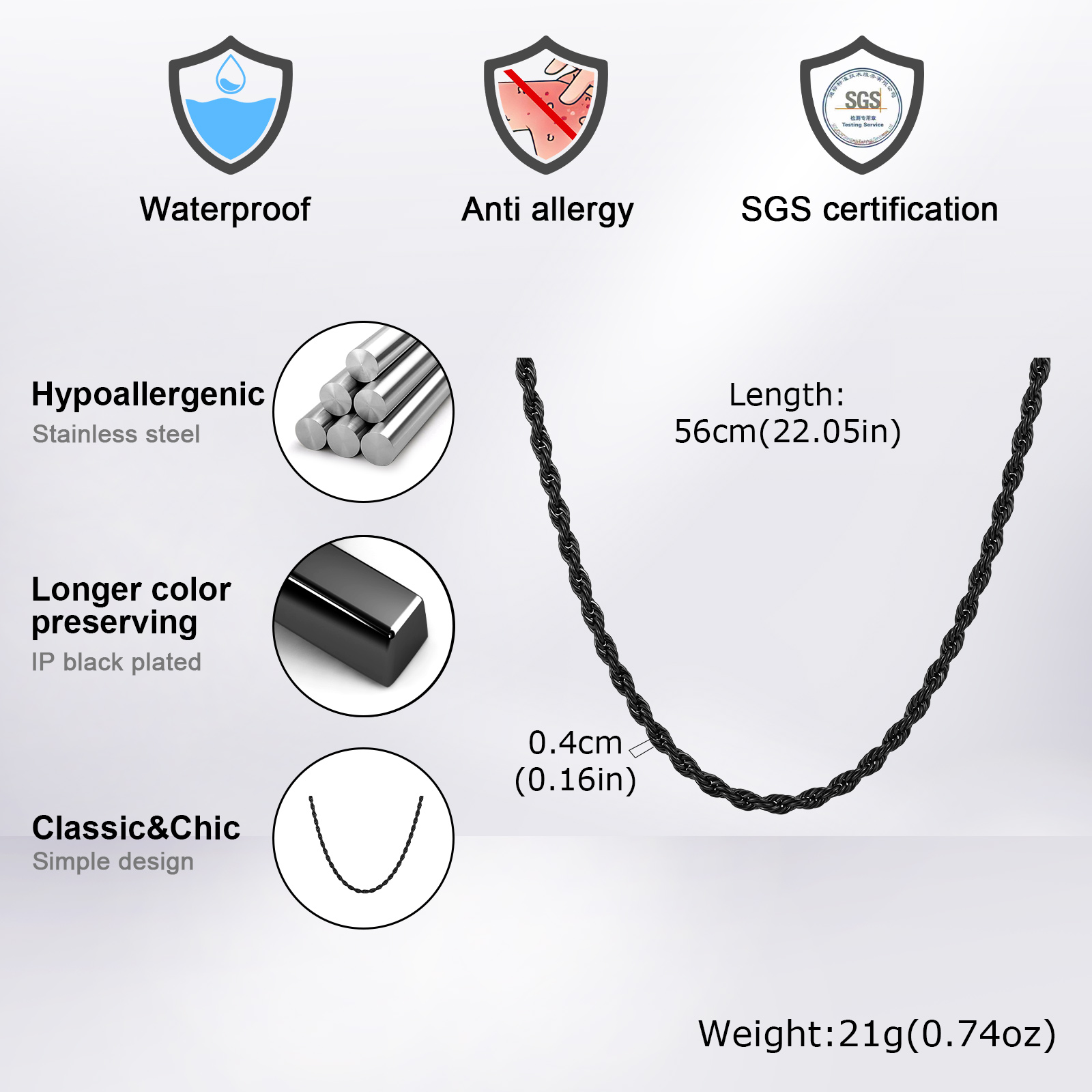 男性用の長いステンレス鋼のネックレス,ミニマリストのツイスト - Cuban Link Chain 12Mm のレビューと価格