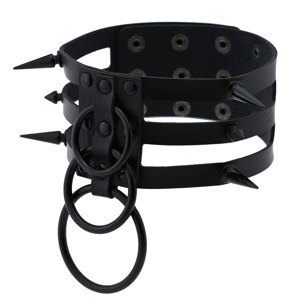 男性と女性のためのファッショナブルなレザーネックレス,黒のリ - Goth Punk Spike Choker のレビューと価格