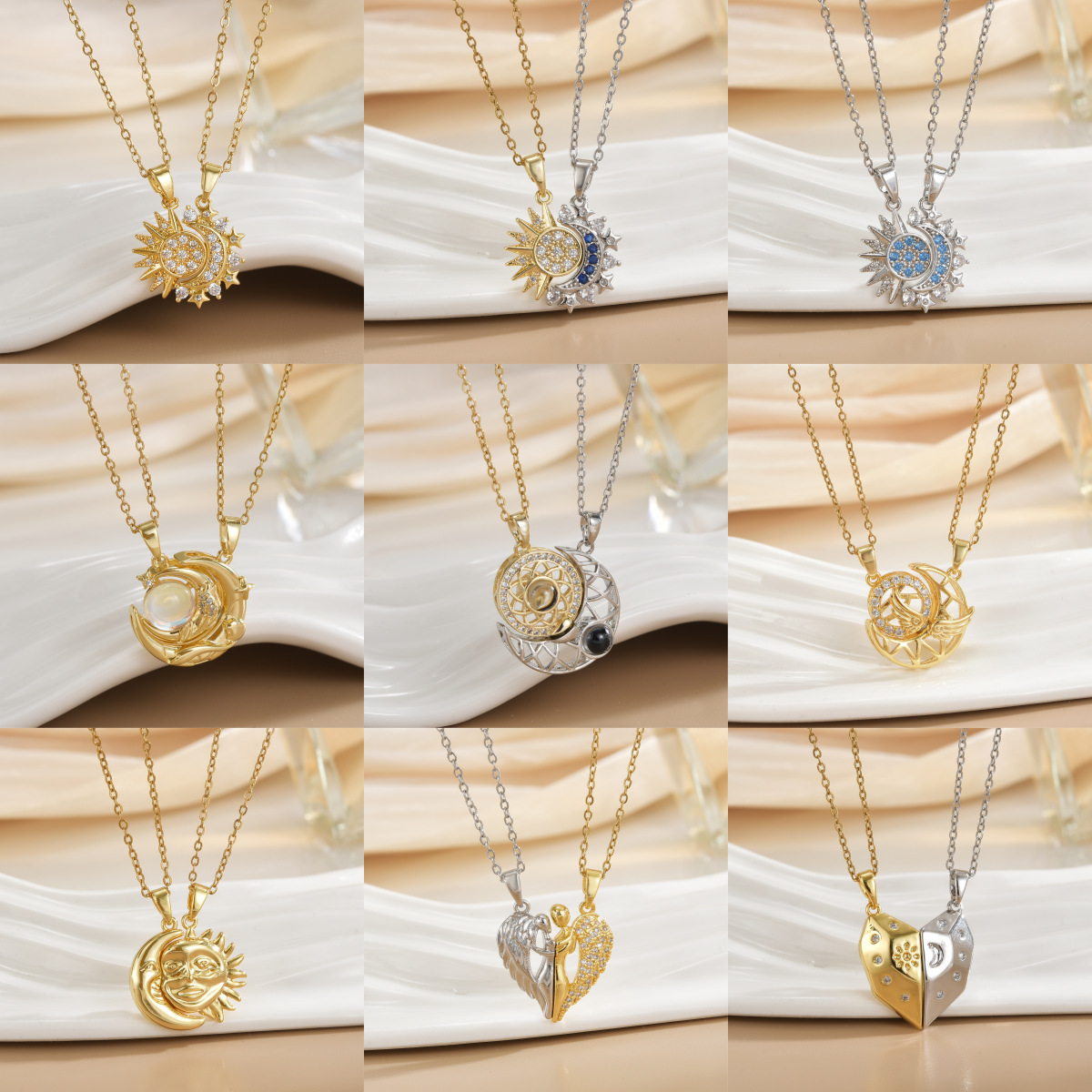 カップル向けマグネットネックレス 太陽と月 エンジェルハグ  - Magnetic Couple Matching Necklaces のレビューと価格