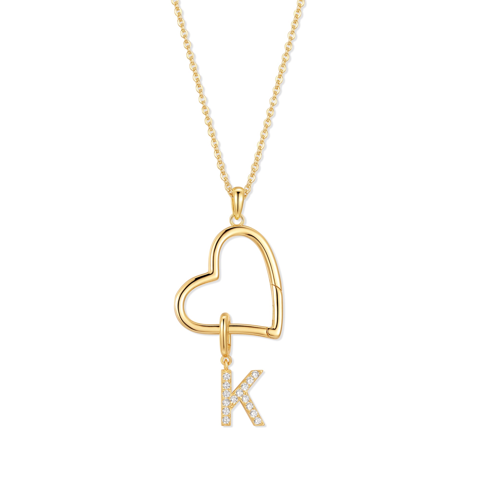 カスタムイニシャルオープンハートネックレス、パーソナライズレ - Initial Letter Necklace 18K Gold のレビューと価格