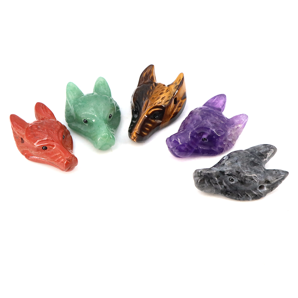 40mm ウルフヘッドストーンペンダント 天然ヒーリングクリ - Crystal Pendant Necklace Natural Stone のレビューと価格